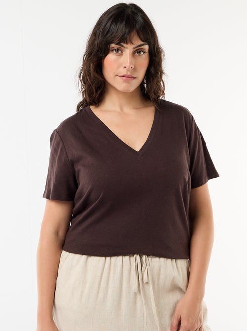 Camiseta básica cuello en pico y manga corta - Kiabi