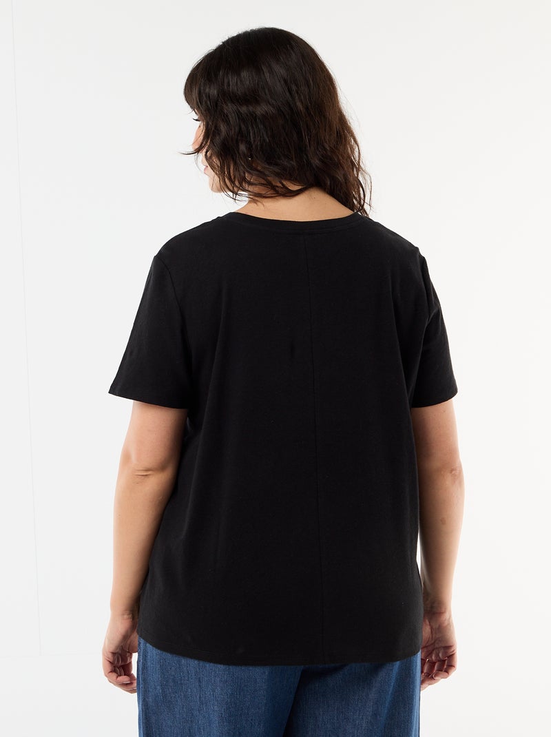 Camiseta básica cuello en pico y manga corta Negro - Kiabi