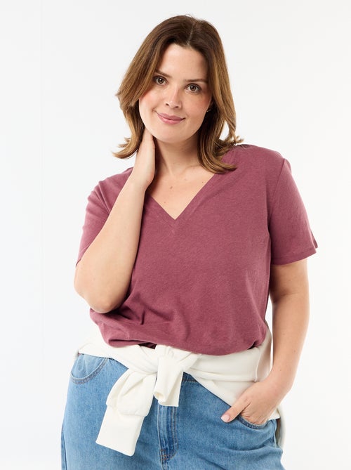 Camiseta básica cuello en pico y manga corta - Kiabi