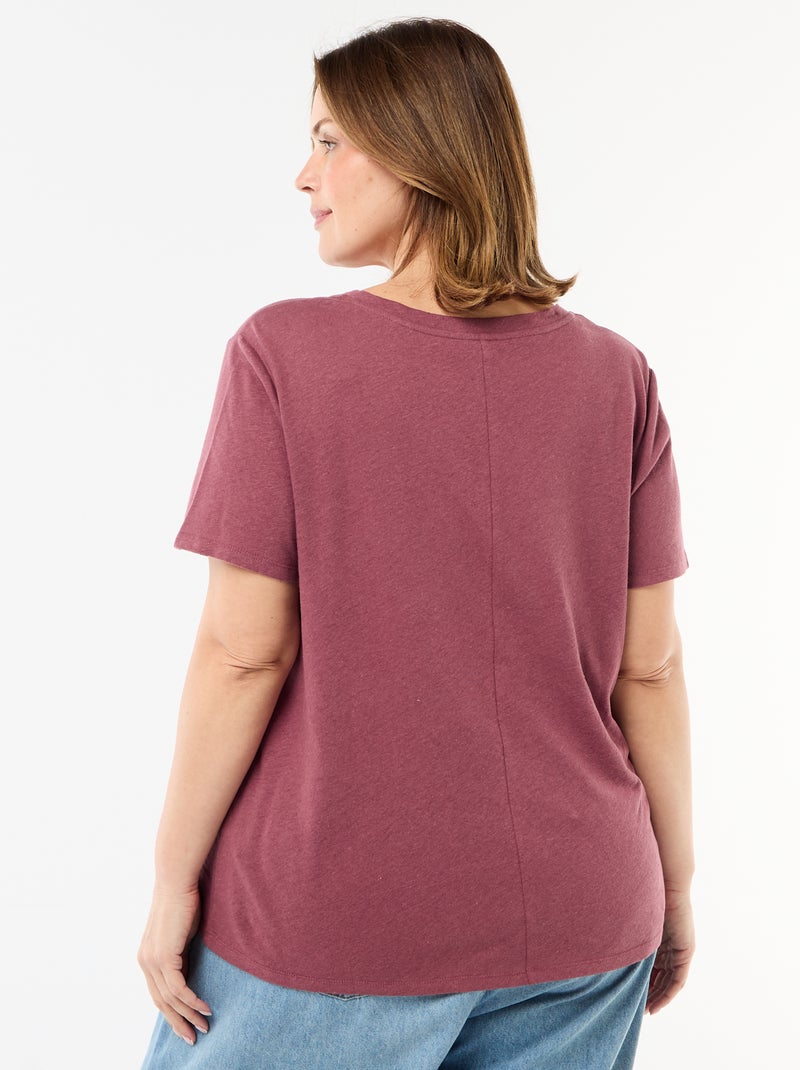 Camiseta básica cuello en pico y manga corta Rosa - Kiabi