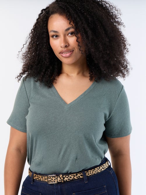 Camiseta básica cuello en pico y manga corta - Kiabi