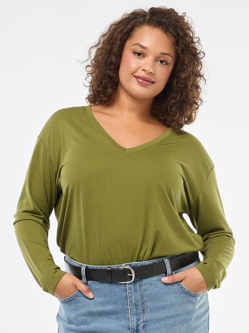 Camiseta básica cuello en V y manga 3/4 - Kiabi