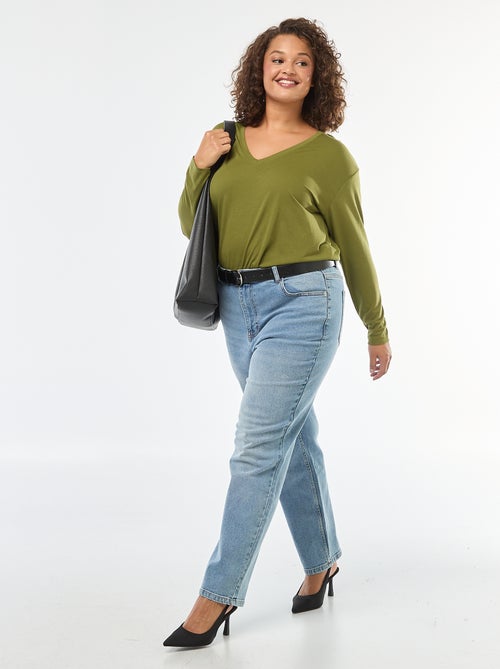 Camiseta básica cuello en V y manga 3/4 - Kiabi