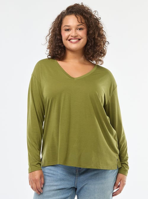 Camiseta básica cuello en V y manga 3/4 - Kiabi