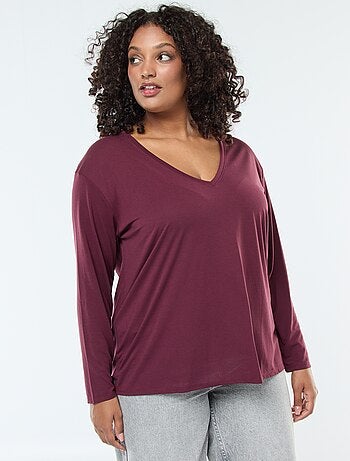 Camiseta básica cuello en V y manga 3/4
