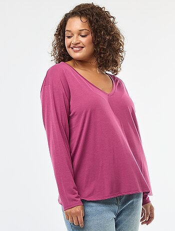 Camiseta básica cuello en V y manga 3/4