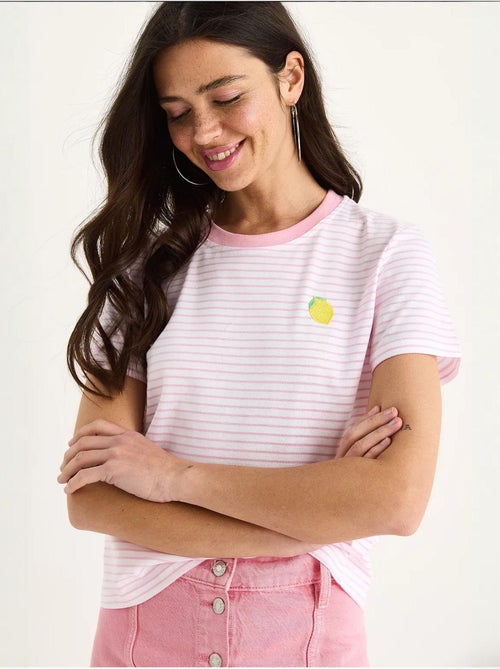 Camiseta básica de algodón a rayas con bordado de limones lucci - Kiabi