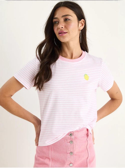 Camiseta básica de algodón a rayas con bordado de limones lucci - Kiabi
