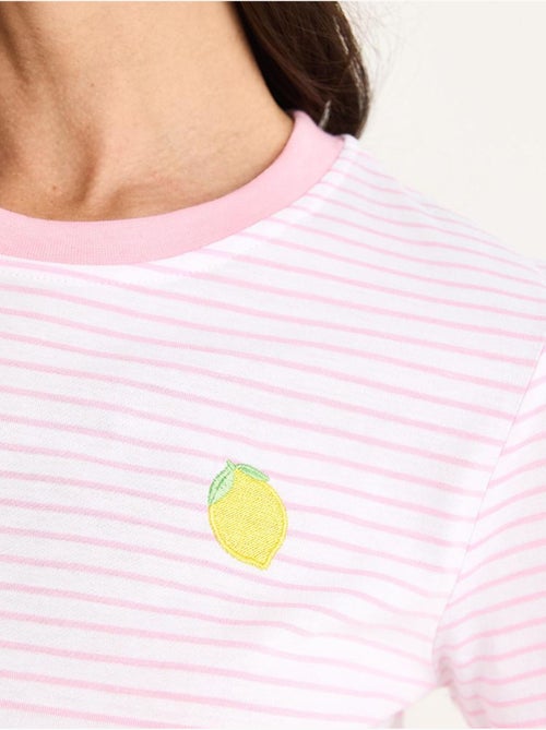 Camiseta básica de algodón a rayas con bordado de limones lucci - Kiabi
