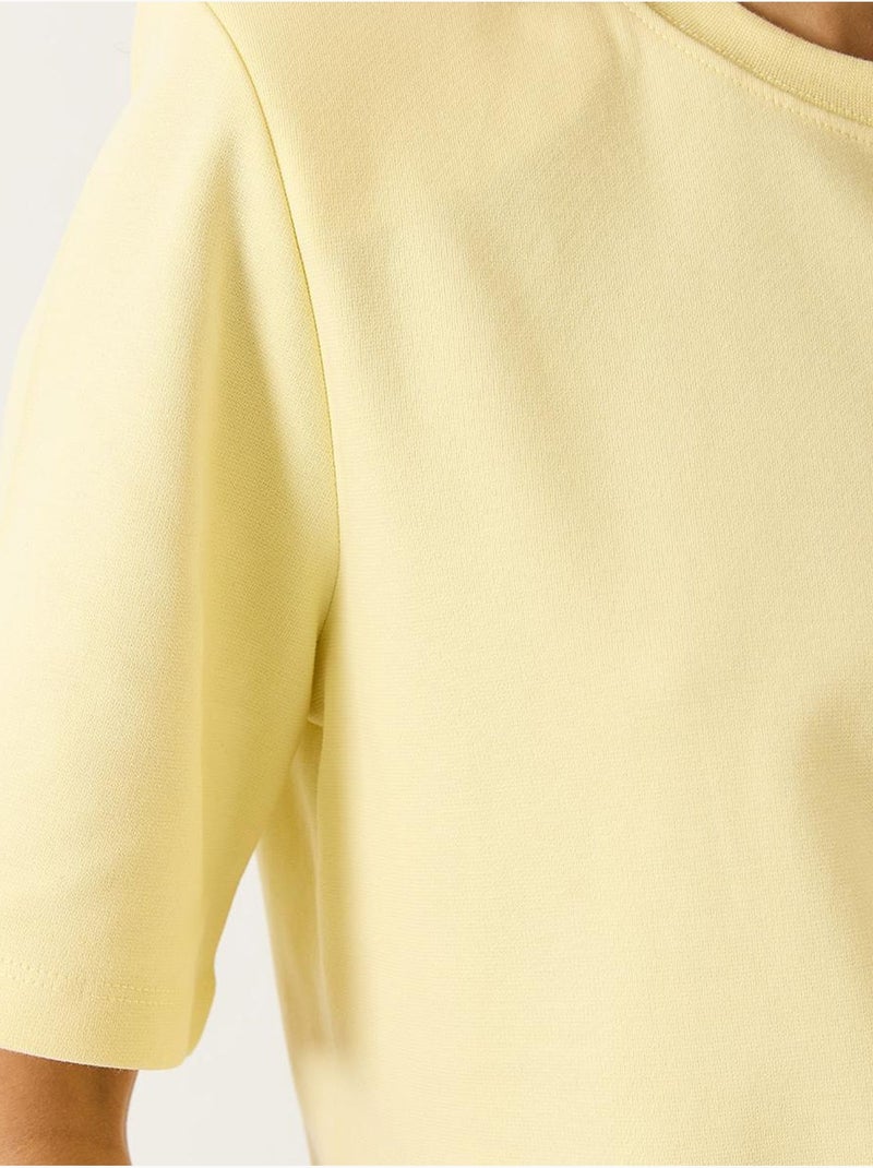 Camiseta básica de algodón acolchada con cuello redondo lucci Amarillo limón - Kiabi