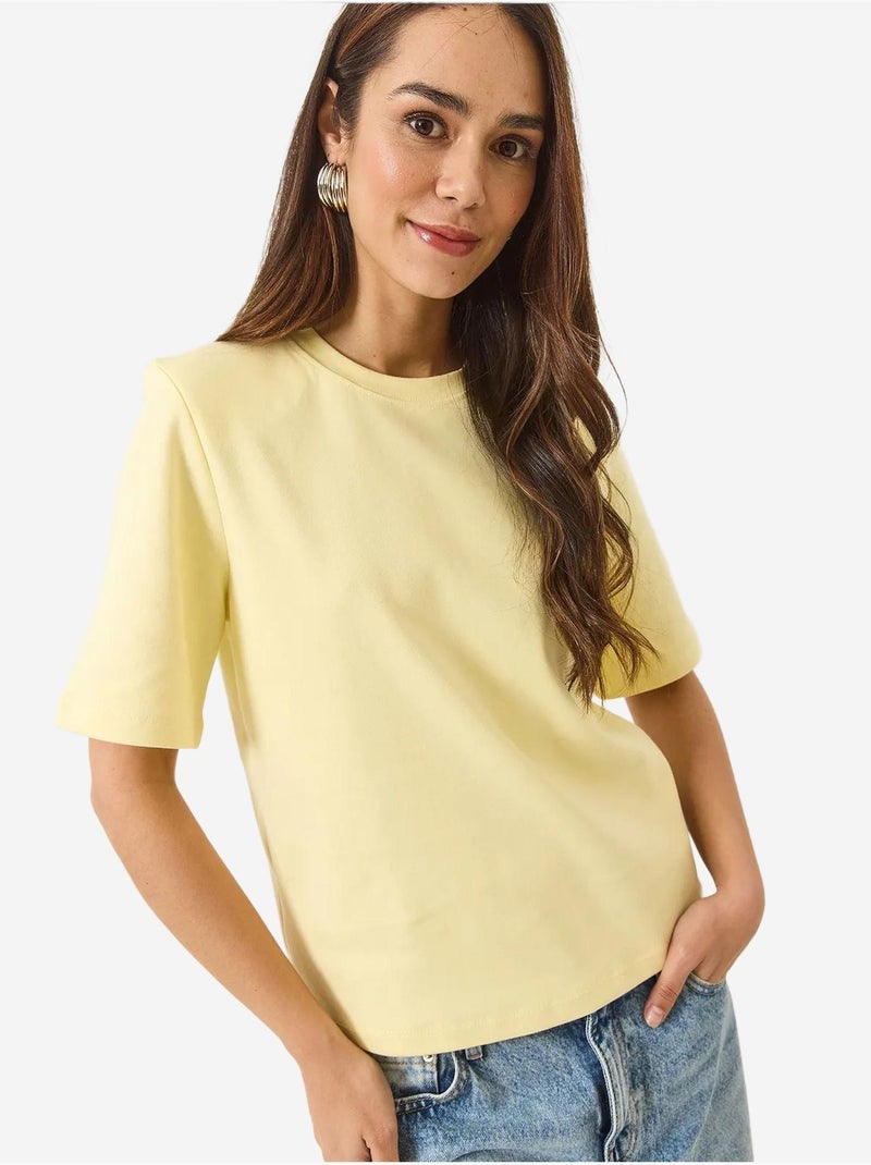 Camiseta básica de algodón acolchada con cuello redondo lucci Amarillo limón - Kiabi