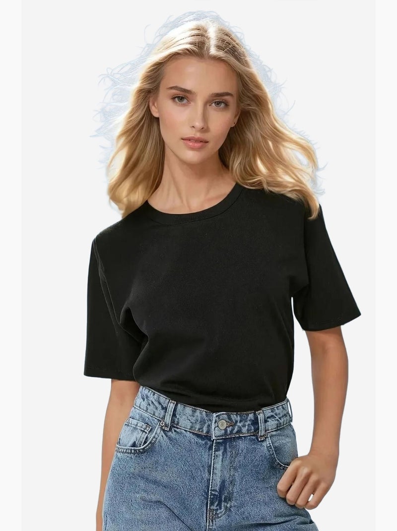 Camiseta básica de algodón con cuello redondo hiccup Negro - Kiabi