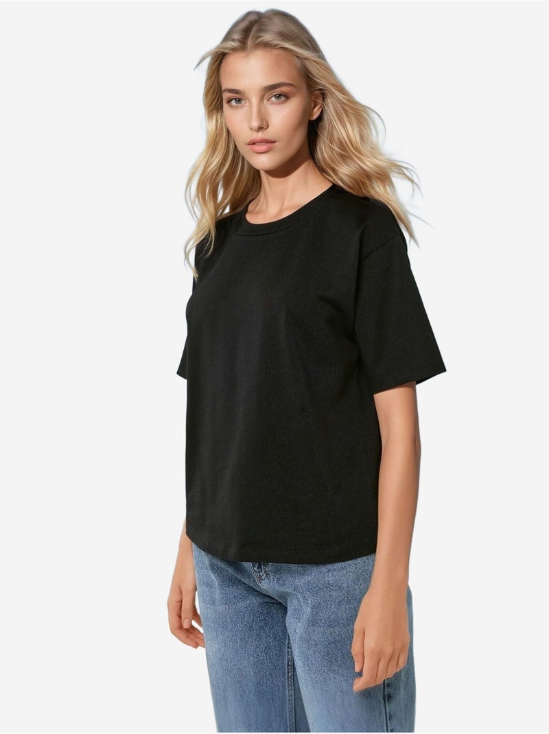 Camiseta básica de algodón con cuello redondo hiccup Negro - Kiabi