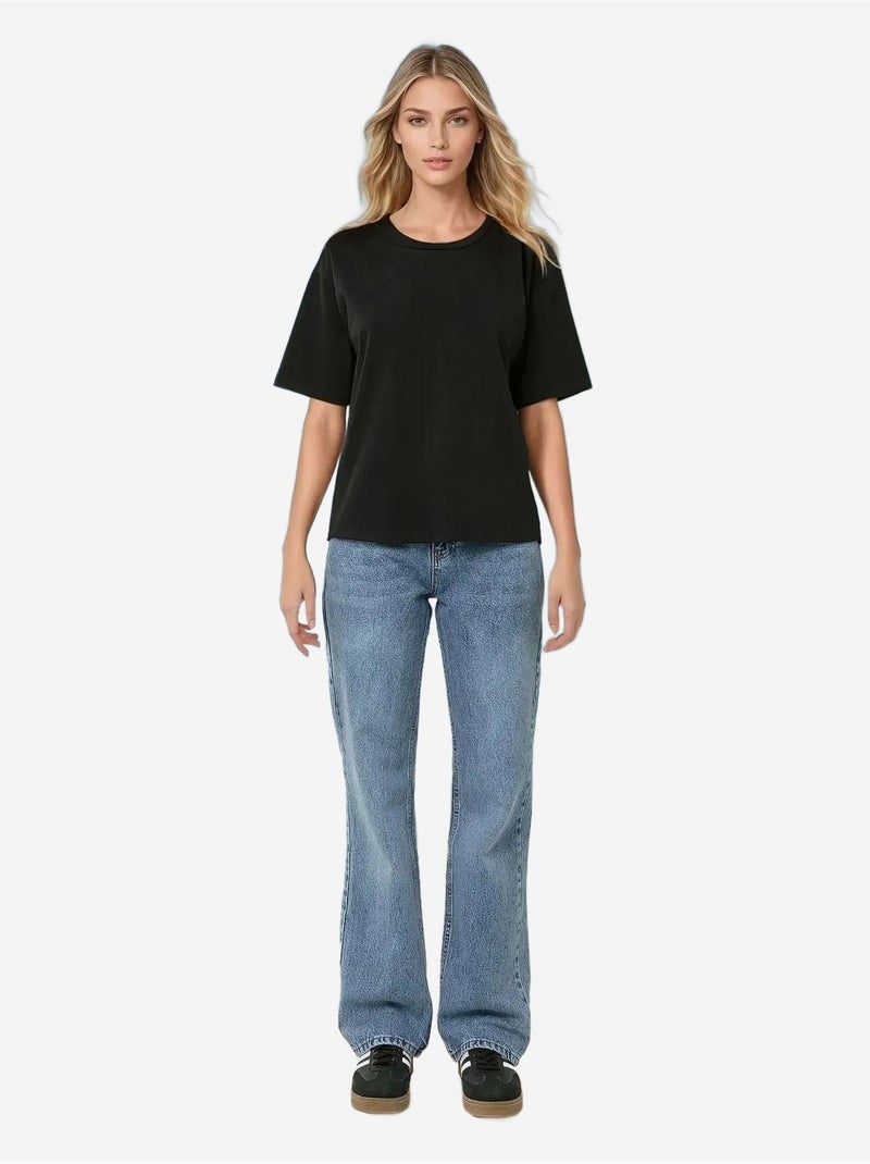 Camiseta básica de algodón con cuello redondo hiccup Negro - Kiabi
