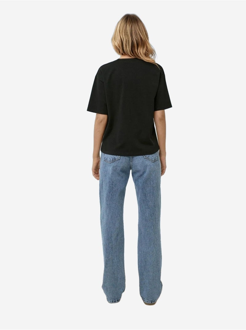 Camiseta básica de algodón con cuello redondo hiccup Negro - Kiabi