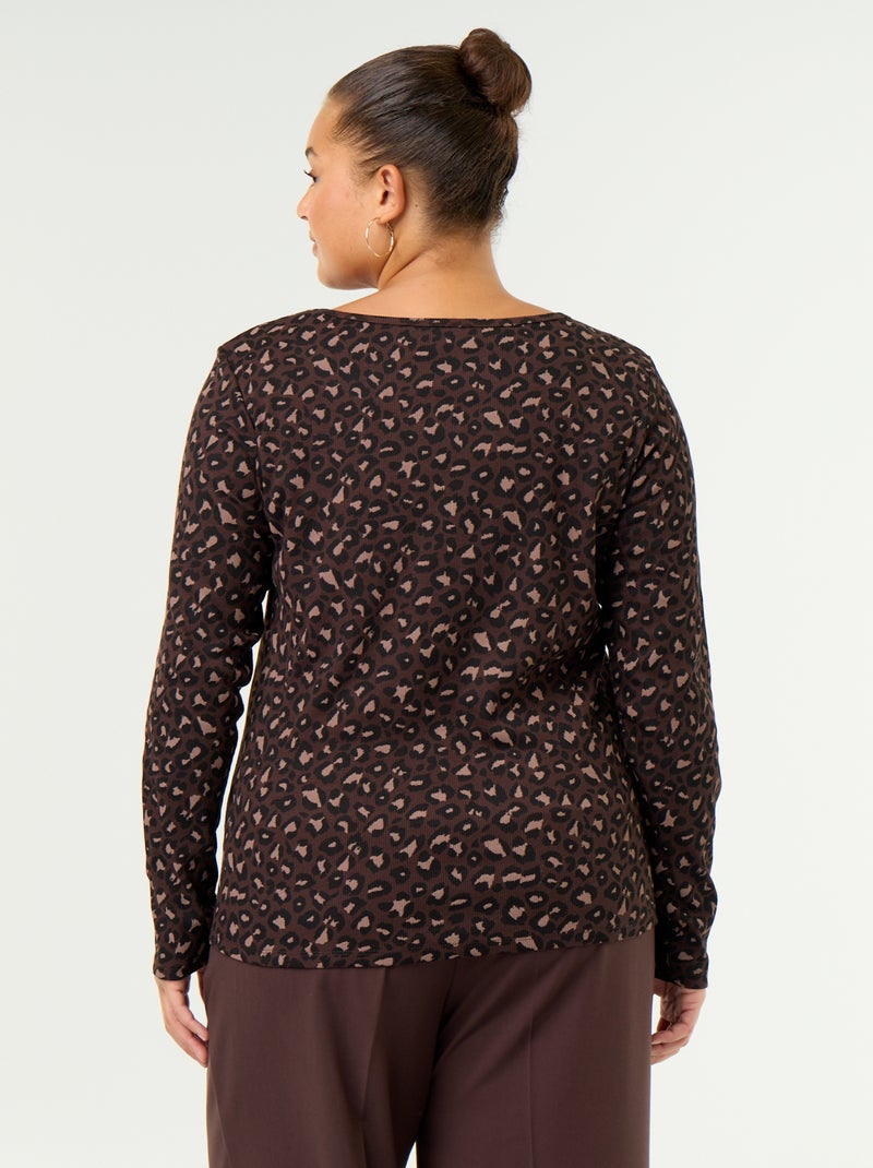 Camiseta básica de canalé Marron - Kiabi
