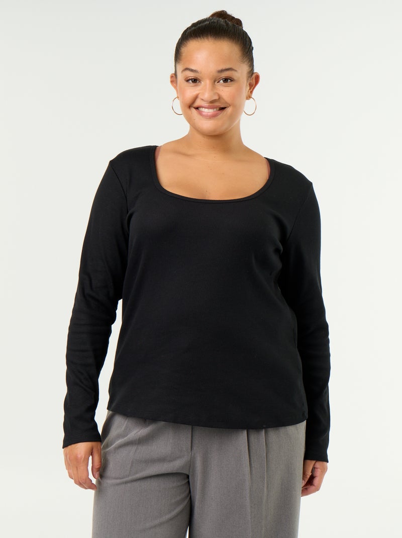 Camiseta básica de canalé Negro - Kiabi