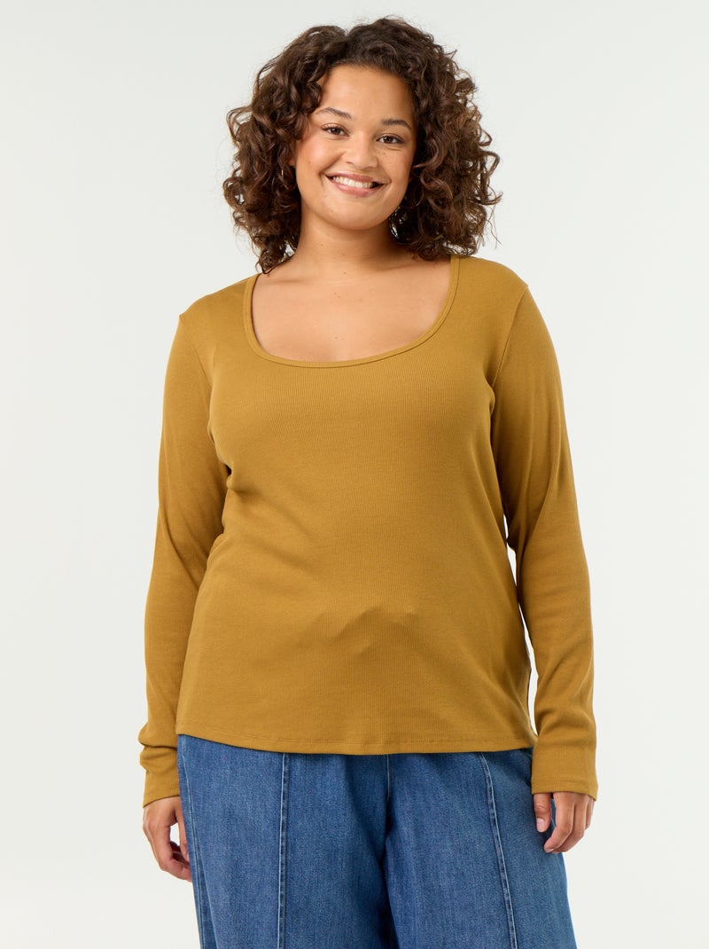 Camiseta básica de canalé Rojo - Kiabi