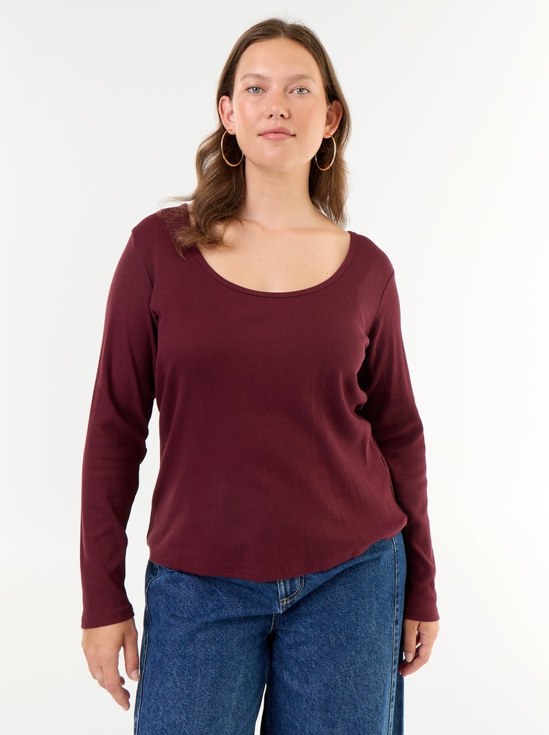 Camiseta básica de canalé Rojo - Kiabi