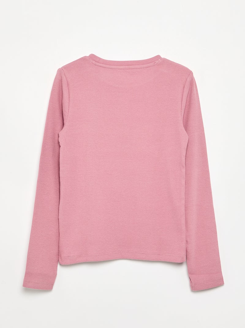 Camiseta básica de canalé Rosa - Kiabi