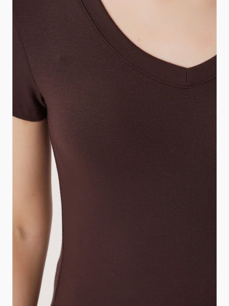 Camiseta básica de cuello en v slim fit istanbul Marrón chocolate - Kiabi