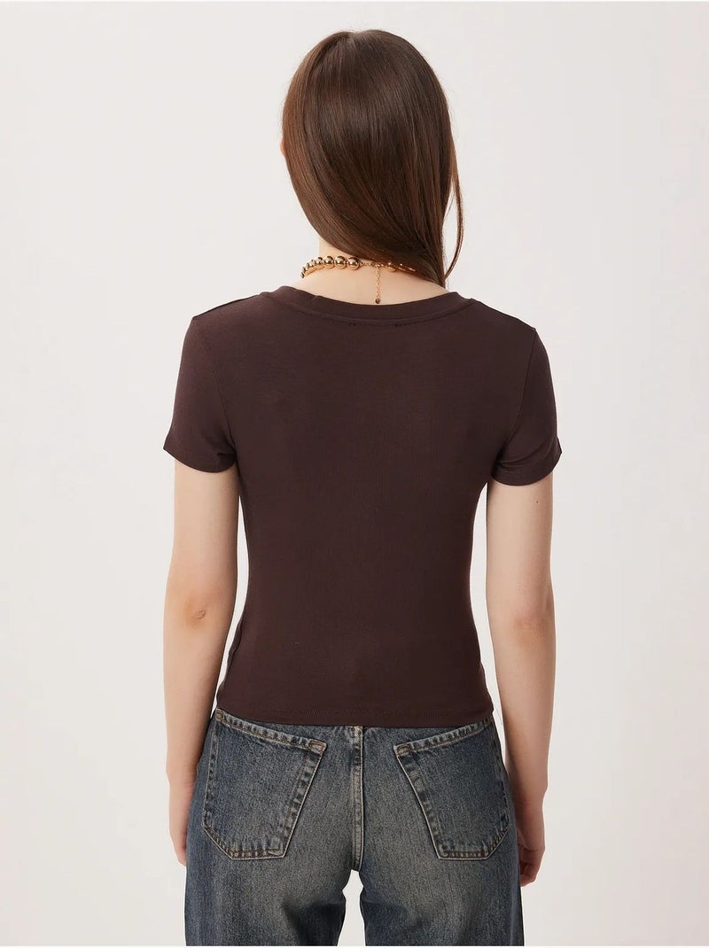 Camiseta básica de cuello en v slim fit istanbul Marrón chocolate - Kiabi