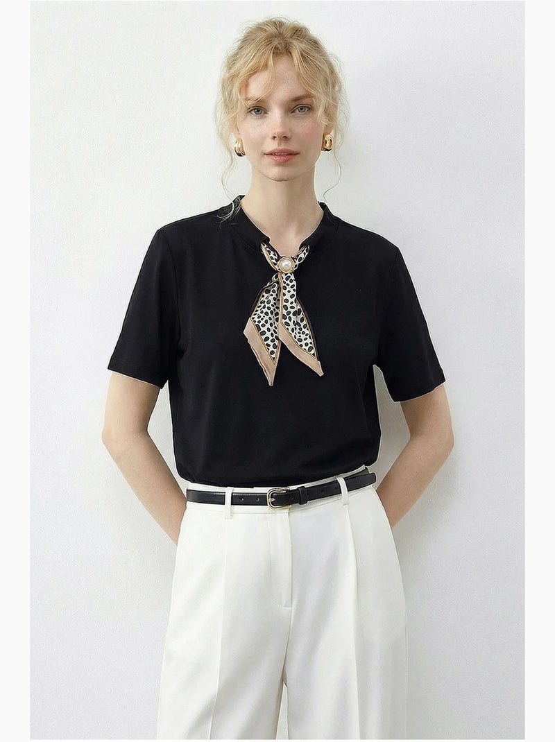 Camiseta básica de cuello redondo con detalle de accesorio lucci Negro - Kiabi
