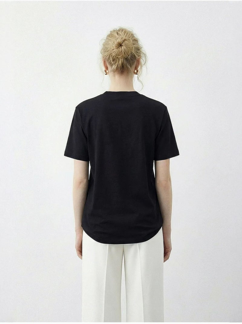 Camiseta básica de cuello redondo con detalle de accesorio lucci Negro - Kiabi