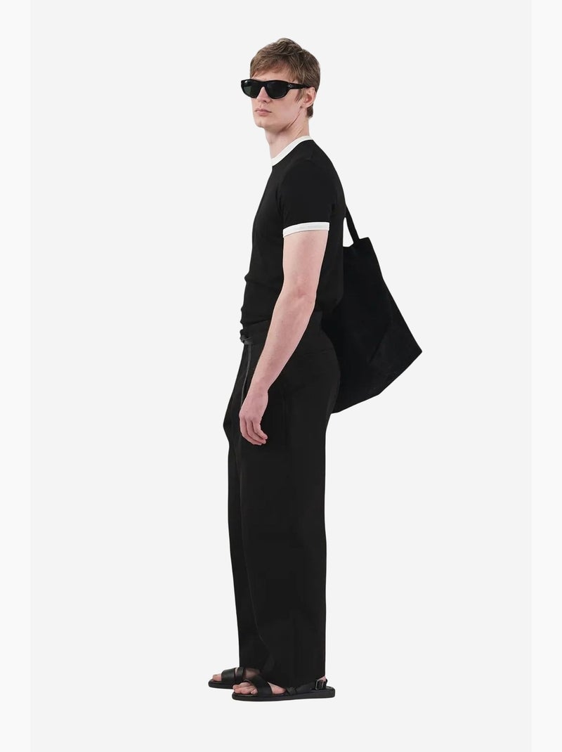Camiseta básica de cuello redondo con ribete en contraste giesto Negro - Kiabi