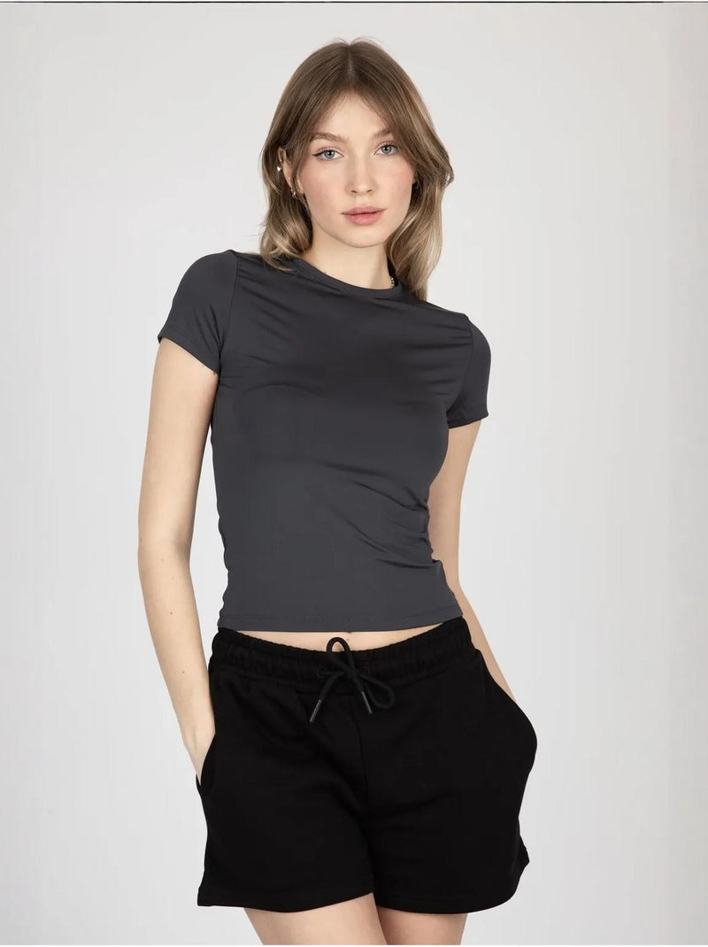 Camiseta básica de cuello redondo Gris - Kiabi