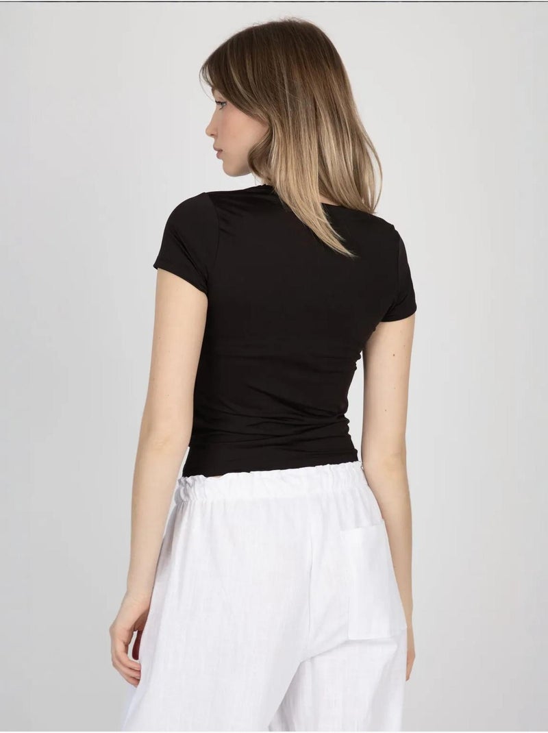 Camiseta básica de cuello redondo Negro - Kiabi