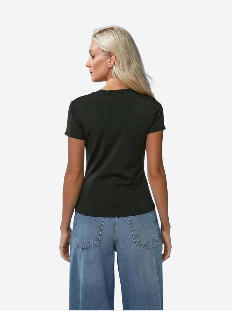 Camiseta básica de cuello redondo Negro - Kiabi