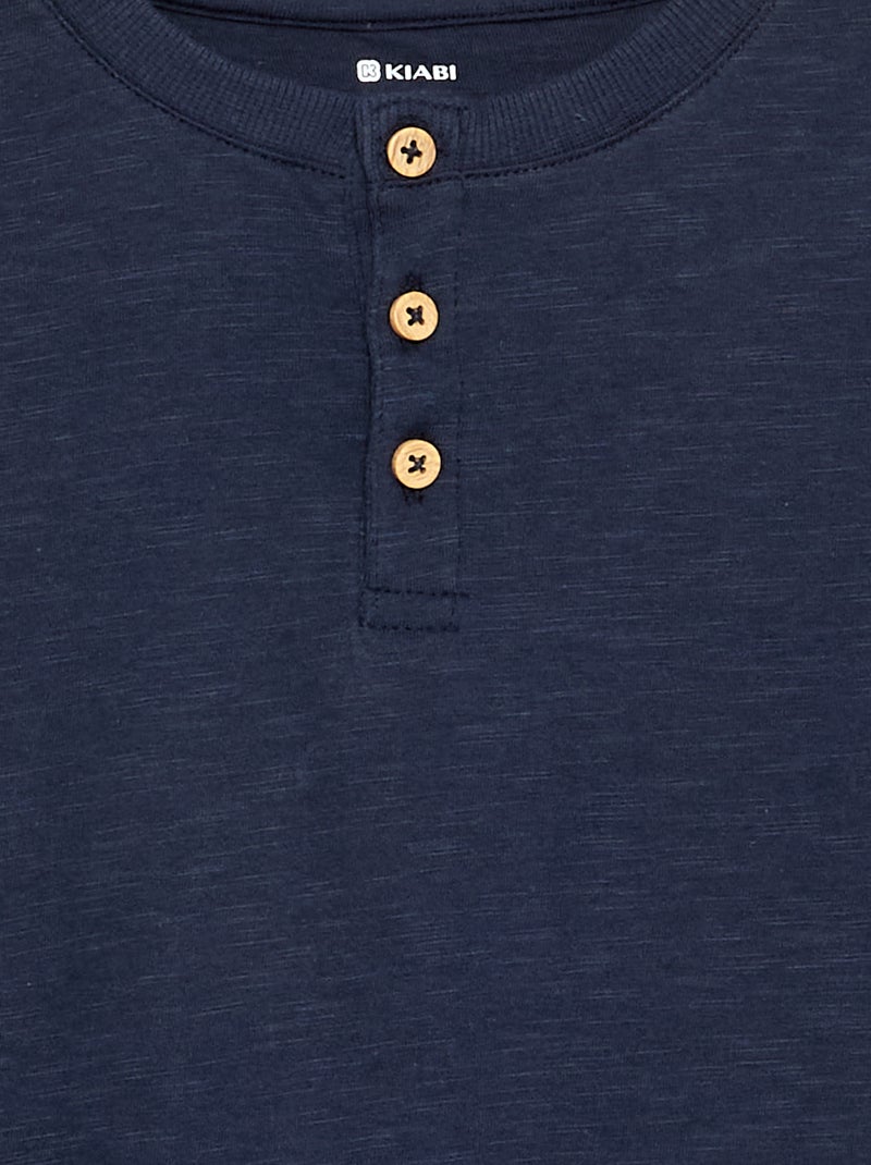 Camiseta básica de cuello tunecino Azul - Kiabi
