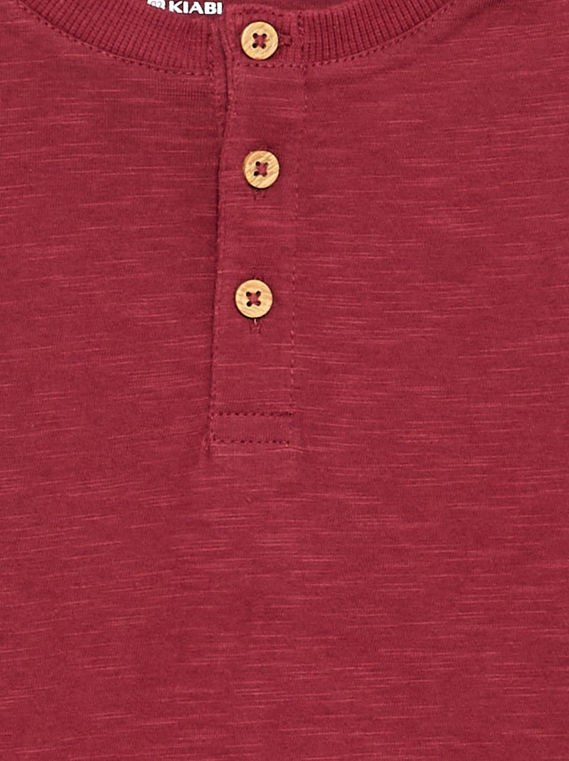 Camiseta básica de cuello tunecino Rojo - Kiabi