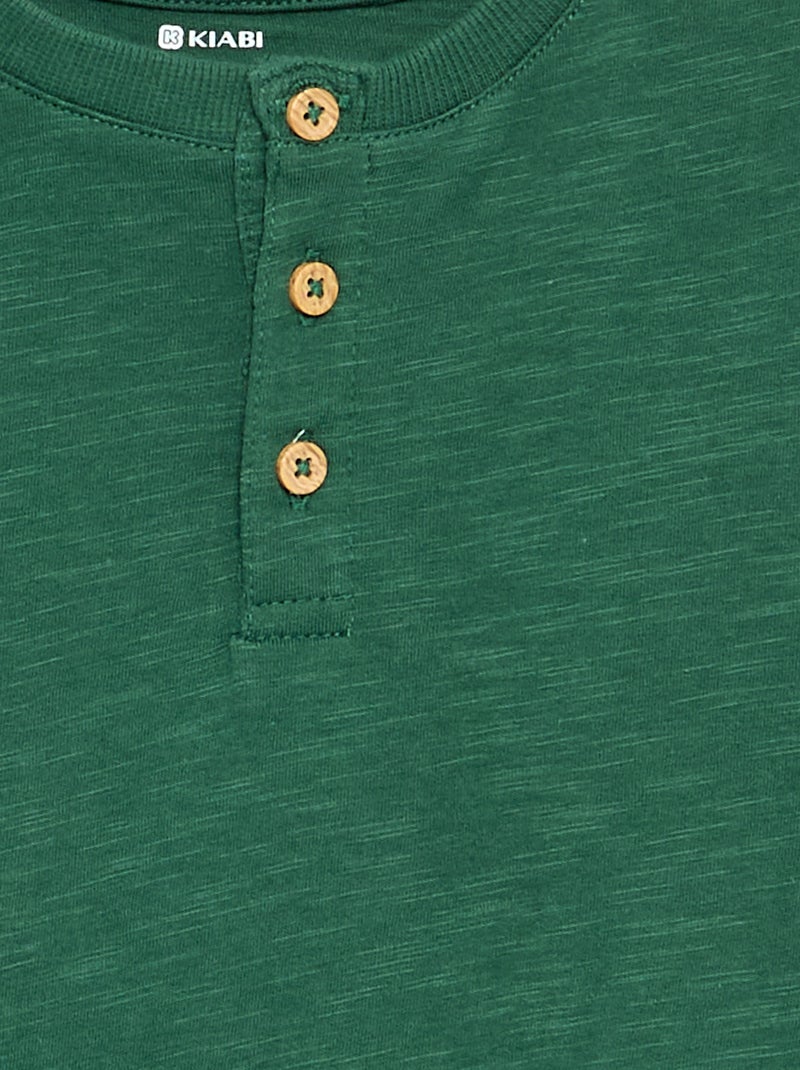 Camiseta básica de cuello tunecino Verde - Kiabi
