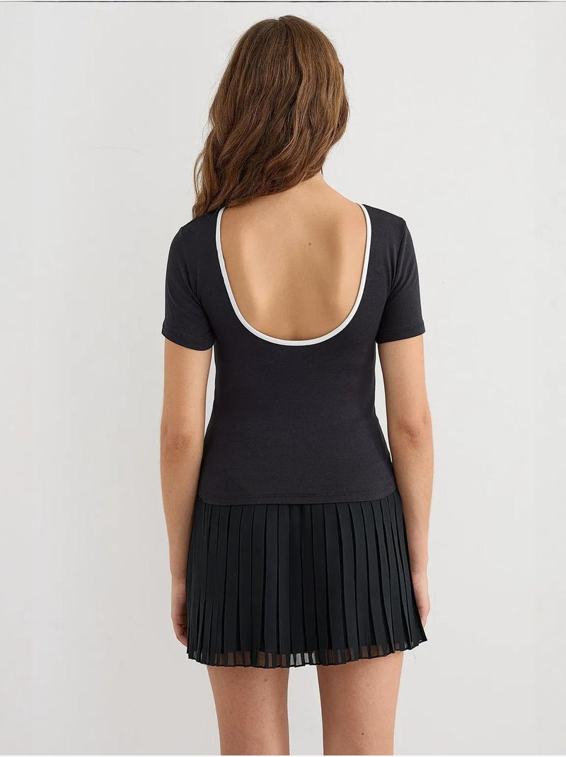 Camiseta básica de jersey con espalda abierta hiccup Negro - Kiabi
