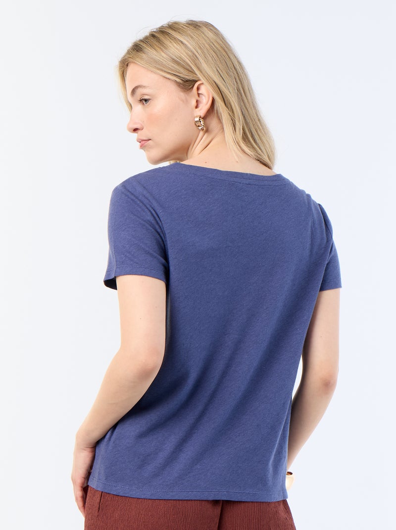 Camiseta básica de manga corta con cuello en pico Azul - Kiabi