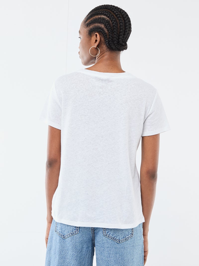 Camiseta básica de manga corta con cuello en pico Blanco - Kiabi
