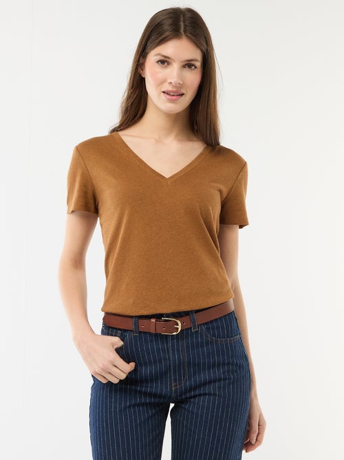 Camiseta básica de manga corta con cuello en pico - Kiabi