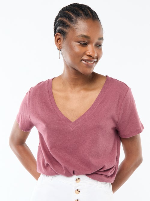 Camiseta básica de manga corta con cuello en pico - Kiabi