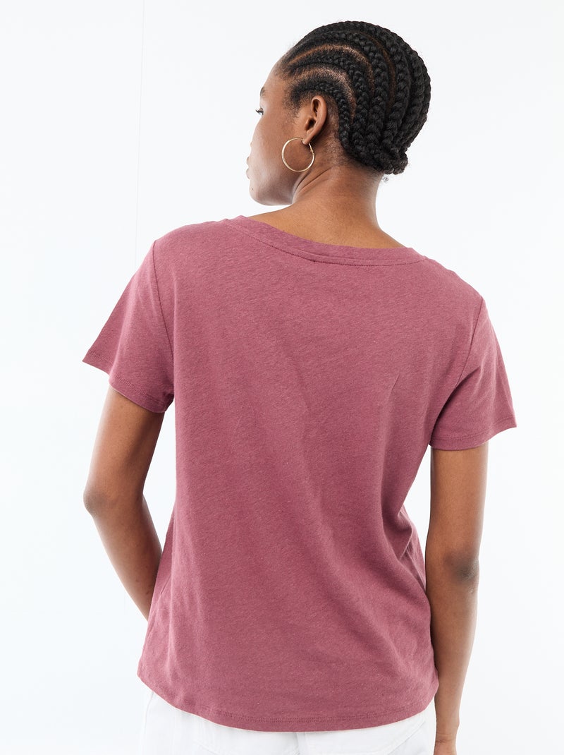Camiseta básica de manga corta con cuello en pico Rosa - Kiabi
