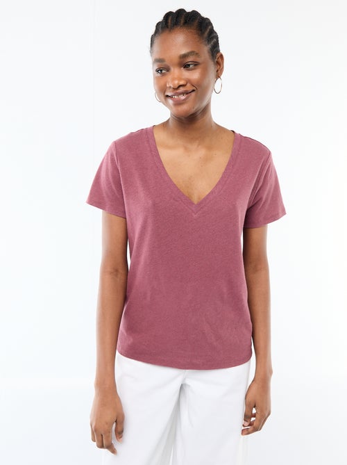 Camiseta básica de manga corta con cuello en pico - Kiabi