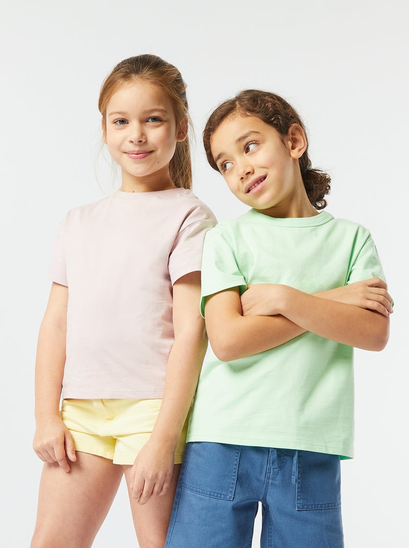 Camiseta básica de manga corta con cuello redondo verde - Kiabi