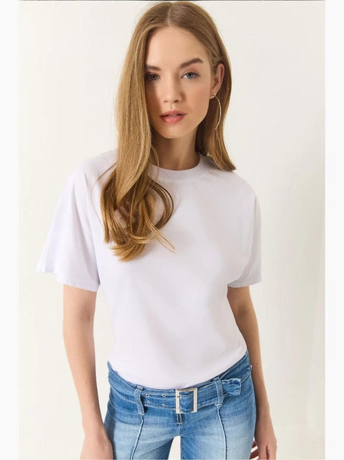 Camiseta básica de manga corta con cuello redondo y corte regular de algodón orgánico lucci - Kiabi