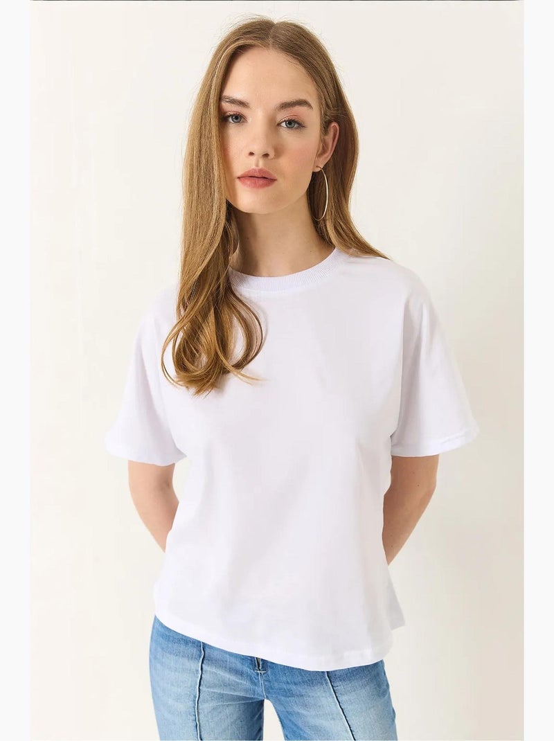Camiseta básica de manga corta con cuello redondo y corte regular de algodón orgánico lucci Blanco - Kiabi