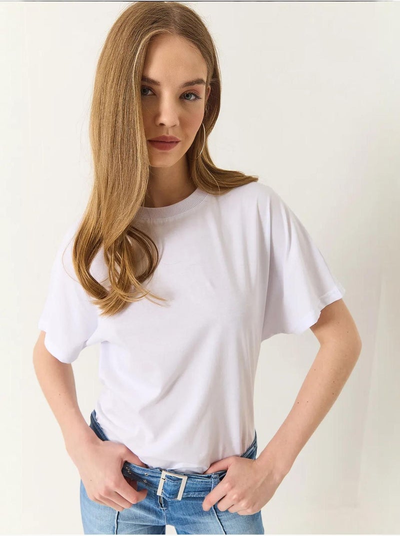 Camiseta básica de manga corta con cuello redondo y corte regular de algodón orgánico lucci Blanco - Kiabi
