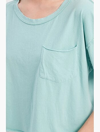 Camiseta básica de manga corta con cuello redondo y tejido hiccup
