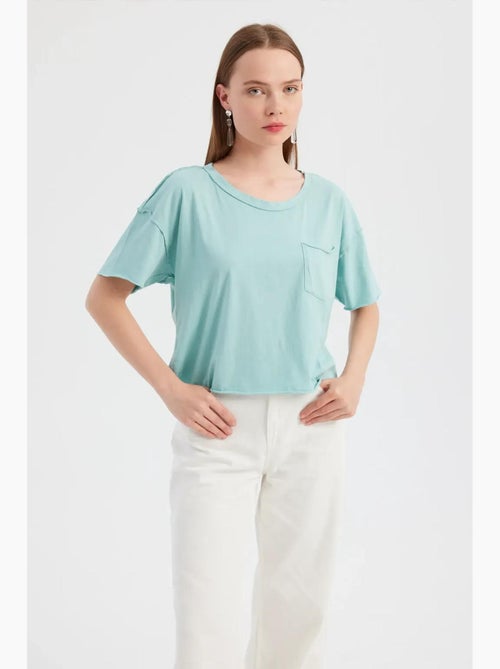 Camiseta básica de manga corta con cuello redondo y tejido hiccup - Kiabi