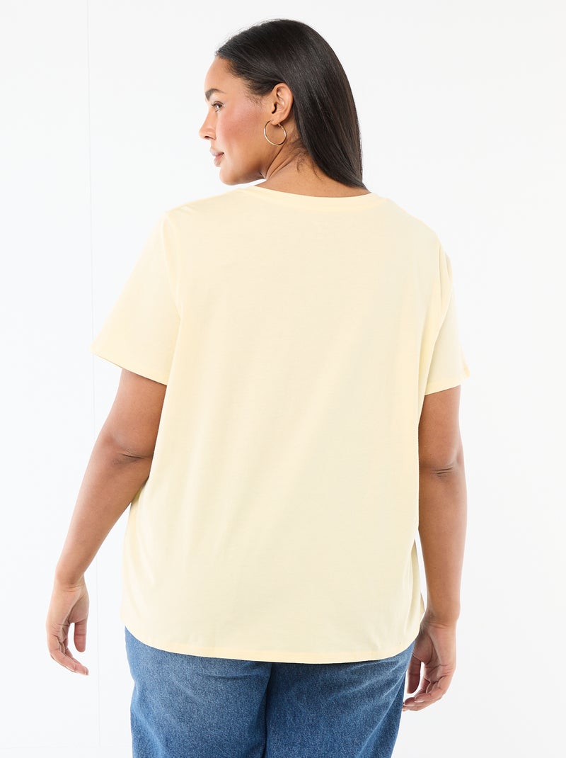 Camiseta básica de manga corta y cuello en pico Amarillo - Kiabi