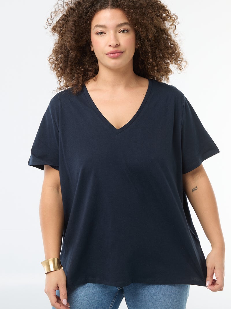Camiseta básica de manga corta y cuello en pico Azul - Kiabi